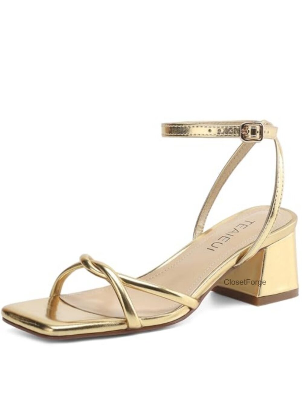 Women's Strappy Chunky Heel Sandals Square Toe 2 Inch Block Heel Faux Leather